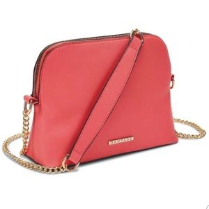 Rampage Saffiano Faux Leather Dome Crossbody Bag Pink with Gold Tone Cha…